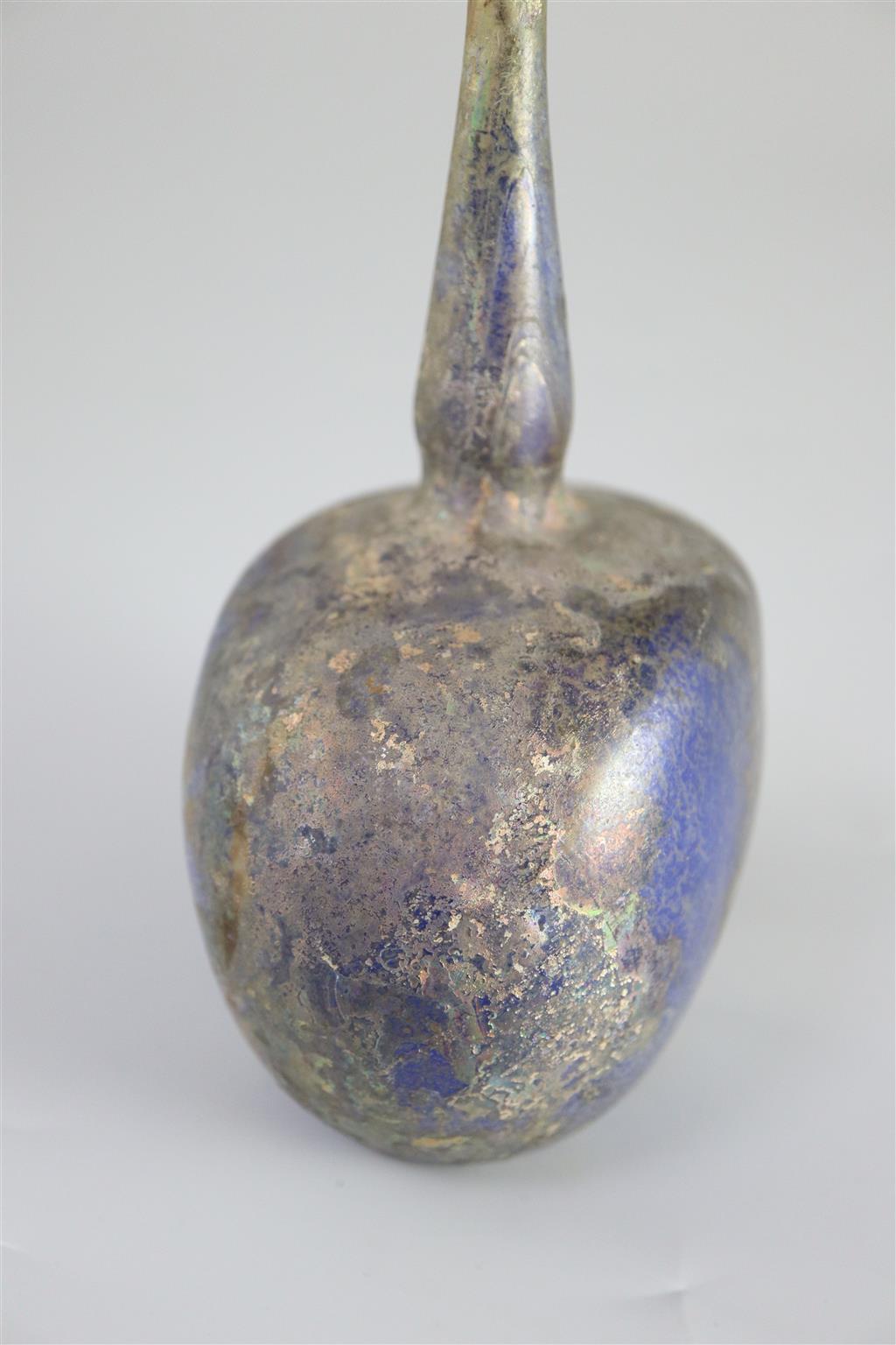 An Islamic blue glass perfume sprinkler, Egypt, c.1250-1350 AD, 17cm high,